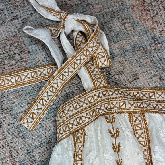 Cleobella Lacey Mini Dress w Tie Straps Side pockets Ivory & Brown Embroidered-S - Picture 6 of 15